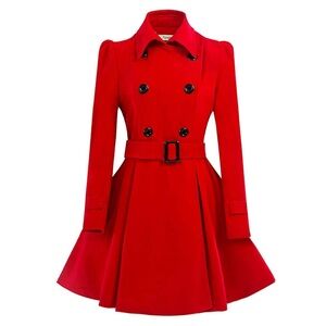 Red Double Breasted Wool Pea Coat with Belt.
“ Bon goût “